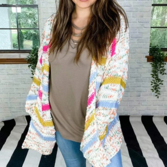 Women's Sweater DOUBLESTRANDED STRIPE CARDIGAN NWT - Picture 3 of 4